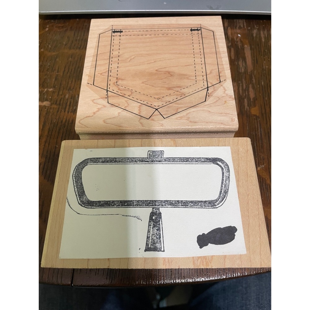 Unbranded Rubber Stamps Tan Wood Mounted Rearview Mirror and Pocket Designs